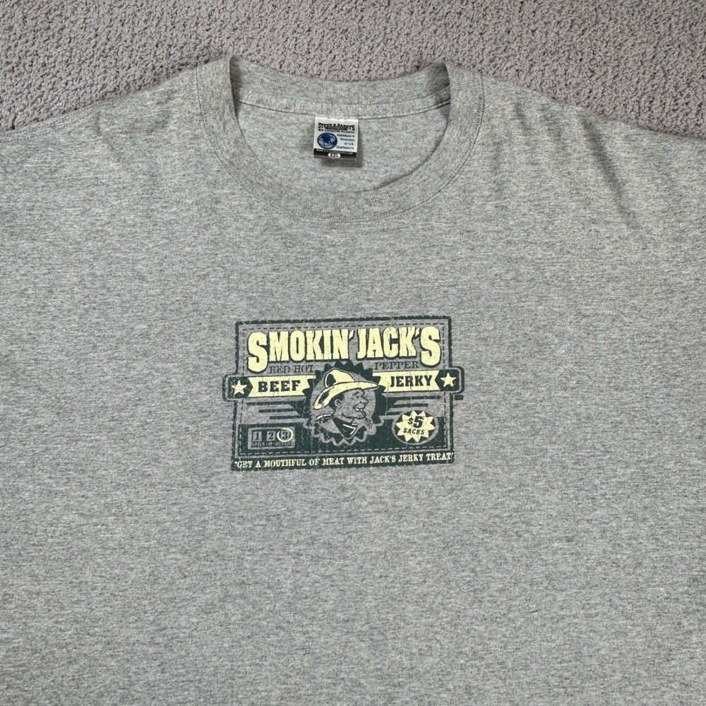 Vintage Steve Barrys Smokin Jacks Beef Jerky T Shirt Graphic Mens XXL Gray